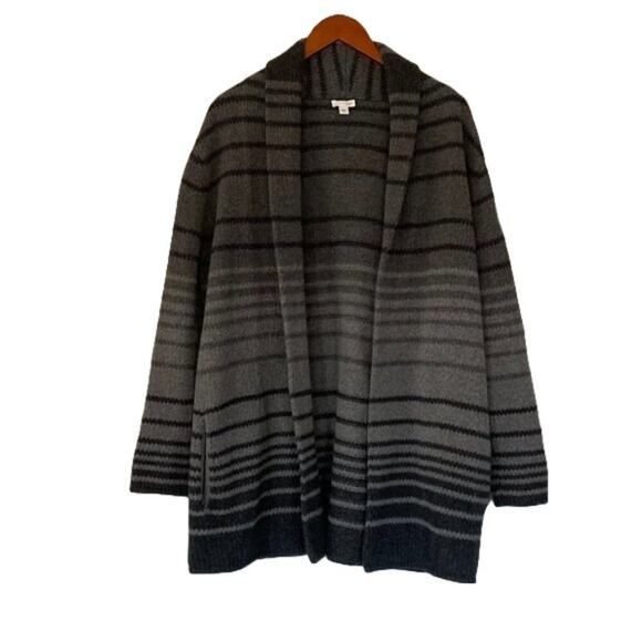 J. Jill Wool Blend Gray Ombre Stripe Long Sleeve Open Cardigan Sweater Coat, M - Picture 1 of 12